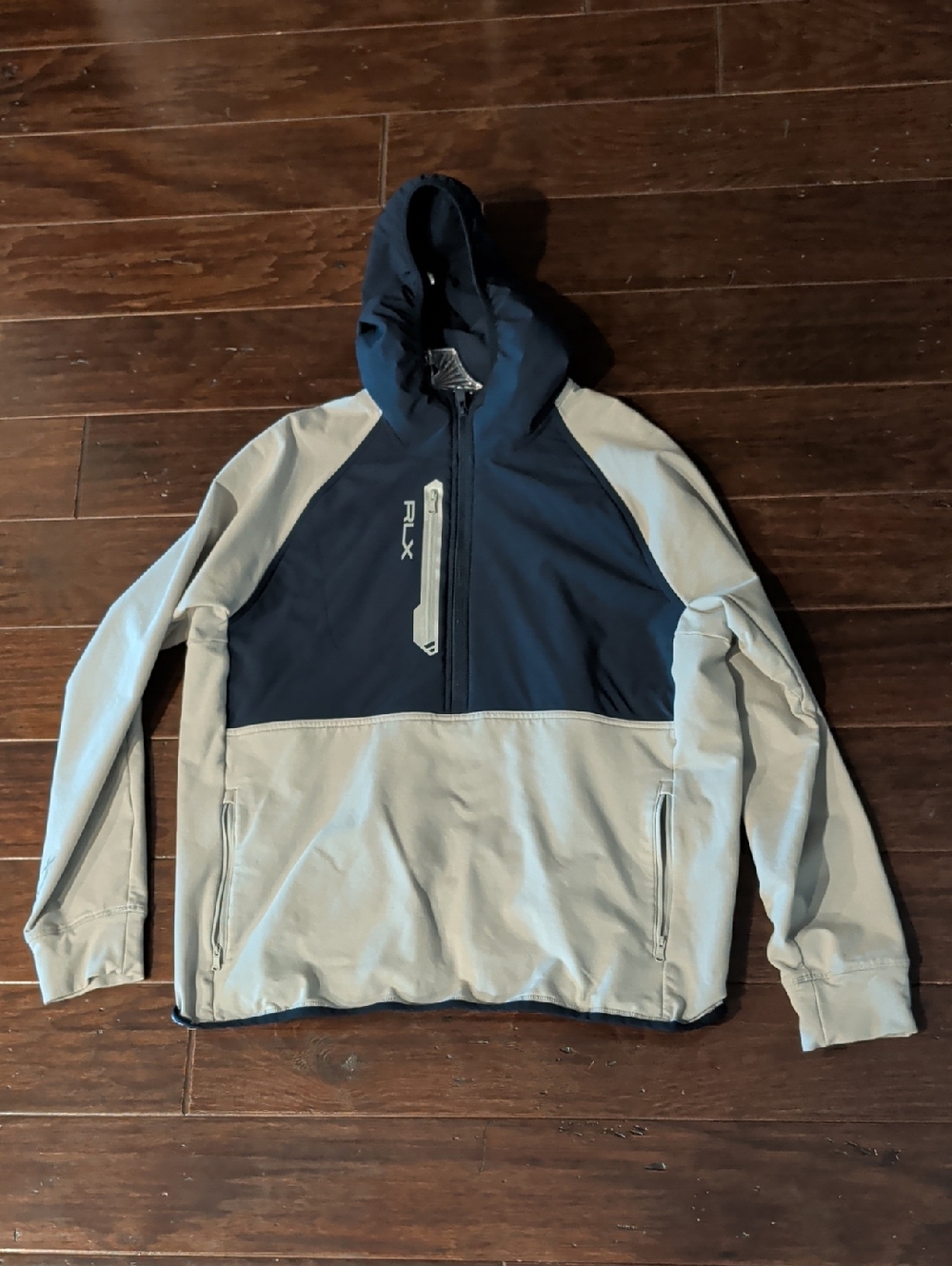 RLX Ralph Lauren Men's Grey/Navy Colorblock 1/2 Zip Hooded Golf Jacket